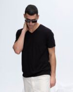 Slub Jersey V-Neck Tee - Black