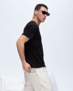 Slub Jersey V-Neck Tee - Black - Image 3