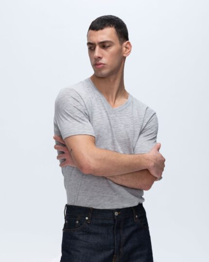 Slub Jersey V-Neck Tee - Heather Grey
