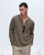 Slub Jersey Destroyed Wash Henley - Army