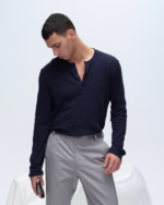 Slub Jersey Destroyed Wash Henley - Midnight