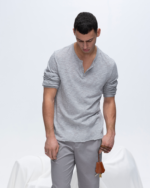 Slub Jersey Destroyed Wash Henley - Heather Grey