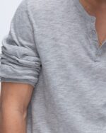 Slub Jersey Destroyed Wash Henley - Heather Grey - Image 5