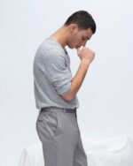 Slub Jersey Destroyed Wash Henley - Heather Grey - Image 3