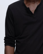 Classic Jersey Long Sleeve Henley - Black - Image 5