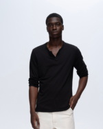 Classic Jersey Long Sleeve Henley - Black
