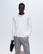 Slub Jersey Long Sleeve Destroyed Wash Tee - White