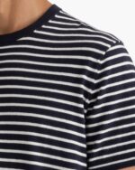 Cotton Cashmere Striped Crew Neck Tee  -  Midnight Chalk - Image 5