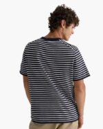 Cotton Cashmere Striped Crew Neck Tee  -  Midnight Chalk - Image 4
