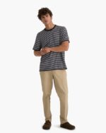 Cotton Cashmere Striped Crew Neck Tee  -  Midnight Chalk - Image 2