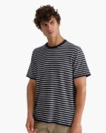 Cotton Cashmere Striped Crew Neck Tee  -  Midnight Chalk