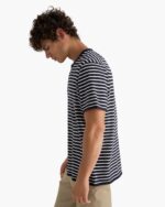 Cotton Cashmere Striped Crew Neck Tee  -  Midnight Chalk - Image 3
