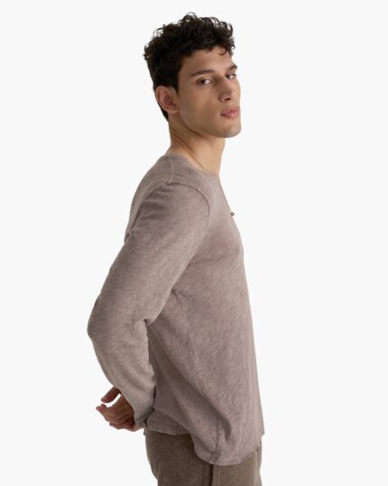 Slub Jersey Long Sleeve Destroyed Wash Tee - Faded Mocha