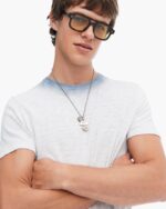 Spray Treatment Slub Jersey Short Sleeve Crew Neck Tee - Silver-Wash Navy - Image 4