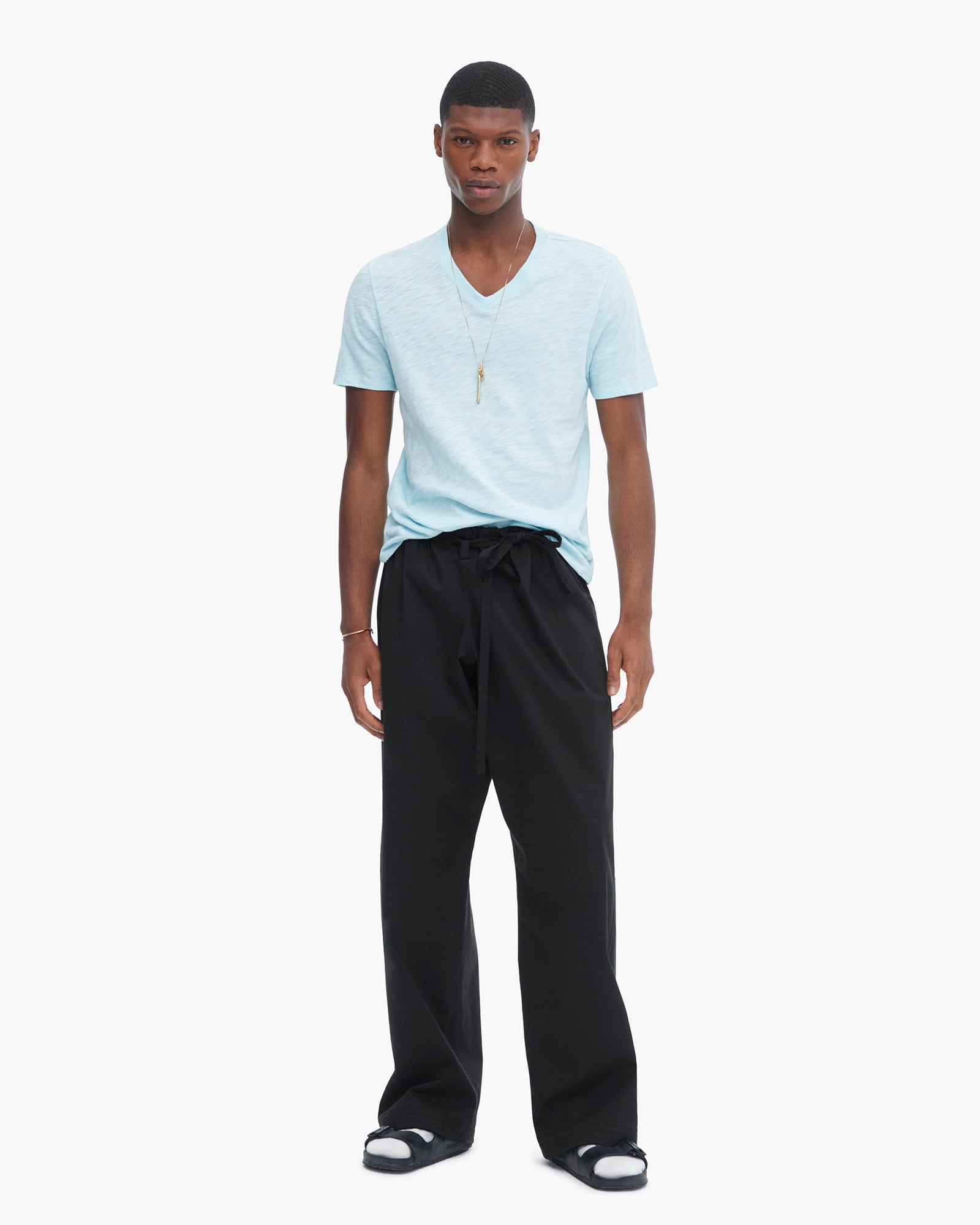 ATM_2025_PREFALL_STYLIZED_ON-FIGURE_AM4003-FK-OCEAN-BLUE_FRONT Slub Jersey V-Neck Tee - Ocean Blue - Image 1