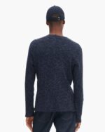 Rib Long Sleeve Destroyed Henley - Dark Navy - Image 3