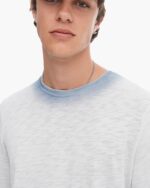 Spray Treatment Slub Jersey Destroyed Long Sleeve Crew Neck Tee - Silver-Wash Navy - Image 4