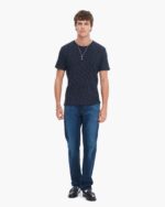 Rib Short Sleeve Destroyed Tee - Dark Navy