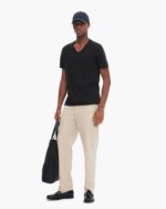 Vintage Jersey Cut Off Short Sleeve V-Neck Tee - Black