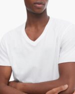 Vintage Jersey Cut Off Short Sleeve V-Neck Tee - White - Image 4