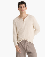 Slub Jersey Destroyed Wash Henley - Bleached Oak
