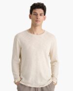 Slub Jersey Long Sleeve Destroyed Wash Tee - Bleached Oak