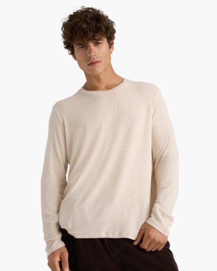Modal Rib Long Sleeve Crew - Heather Soft Wheat