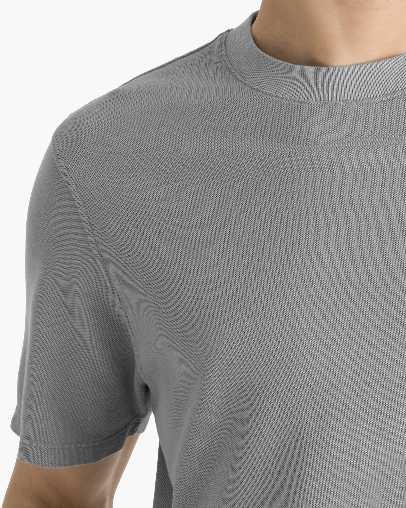 Pima Cotton Pique Crew Neck Tee - Pewter - Image 4