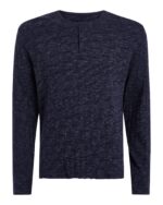 Rib Long Sleeve Destroyed Henley - Dark Navy - Image 5