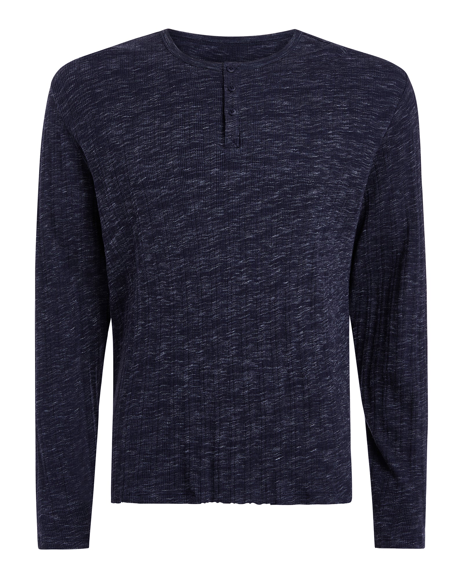 Rib Long Sleeve Destroyed Henley - Dark Navy - Image 5