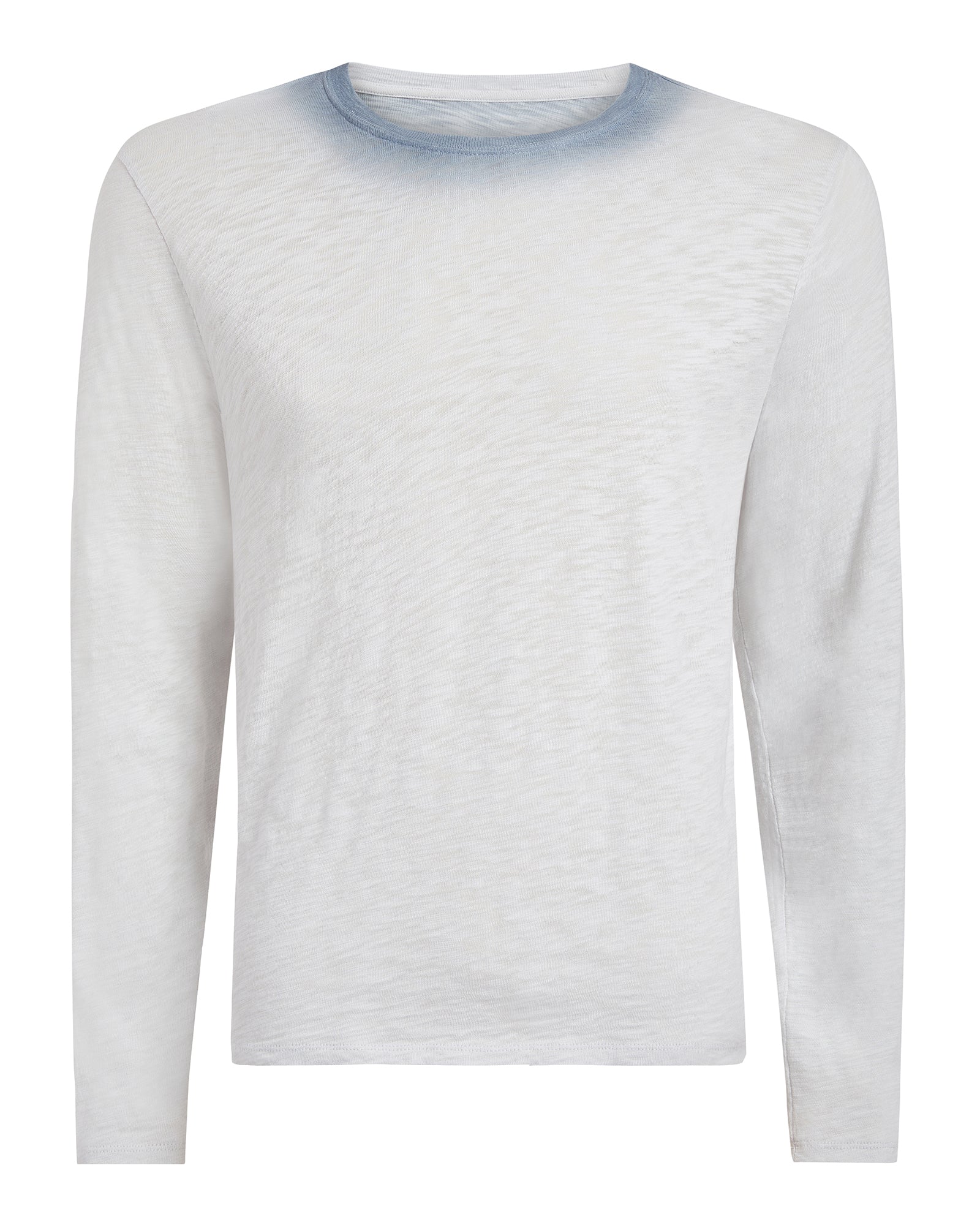 Spray Treatment Slub Jersey Destroyed Long Sleeve Crew Neck Tee - Silver-Wash Navy - Image 5