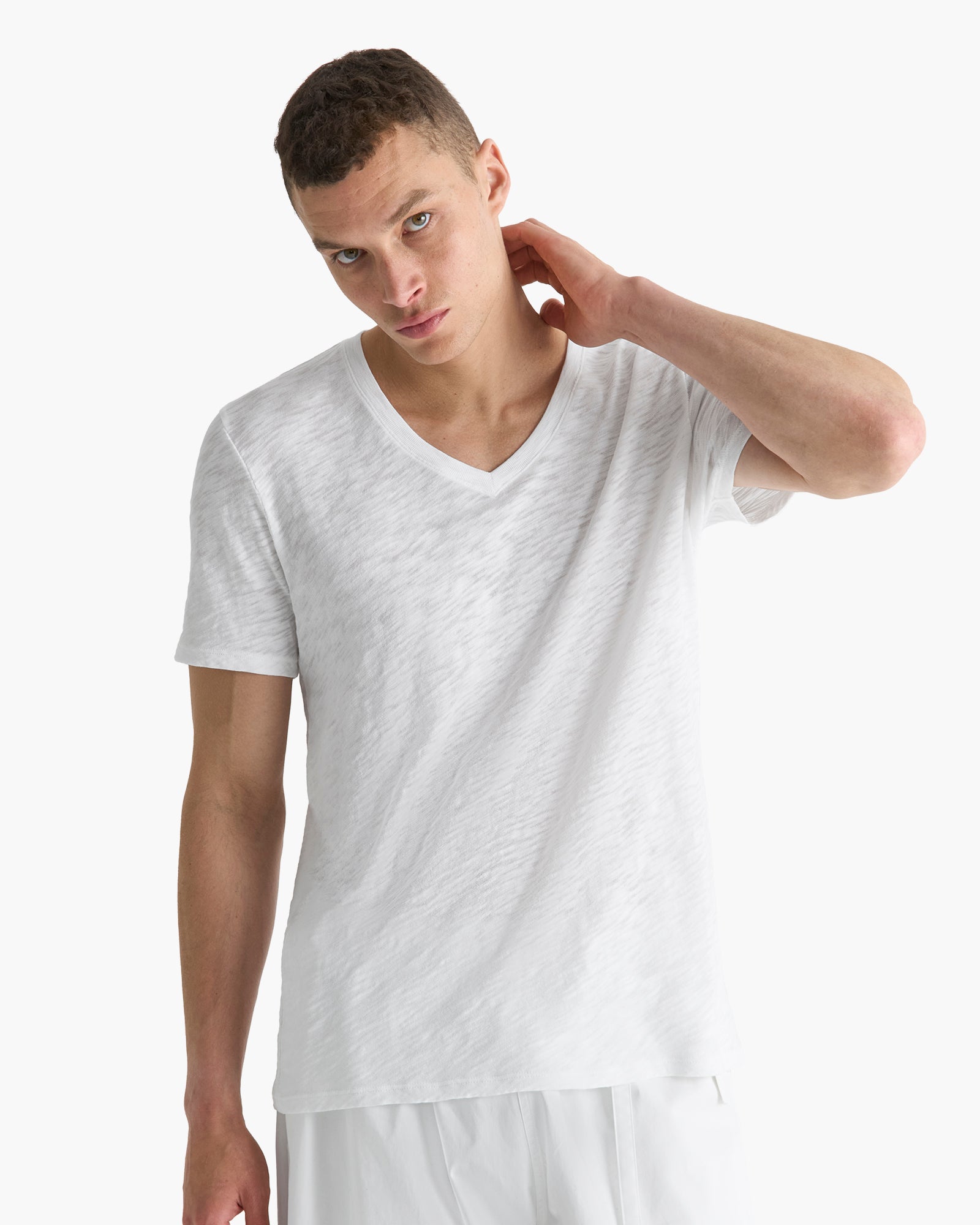 cmct101_SLUBVNECK_WHITE_PS26_0052_52ce2bb4-3154-4a20-ad79-5ac0f99de561 Slub Jersey V-Neck Tee - White - Image 1